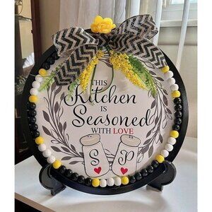 Handmade Decorative Sign “This Kitchen Is Seasoned With Love” Black Hanging Sign